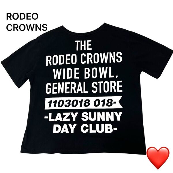 【ロデオクラウンズ】バッグロゴプリント 半袖Tシャツ レディース トップス 黒×白 RODEO CROWNS 夏 フリーサイズ