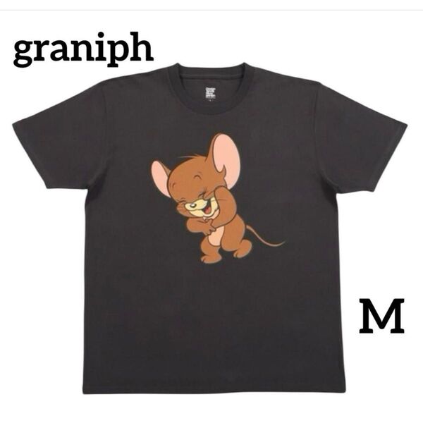 【美品】グラニフ トムとジェリー コラボ 半袖Tシャツ トップス メンズ レディース ユニセックス 黒墨 M アニメTシャツ