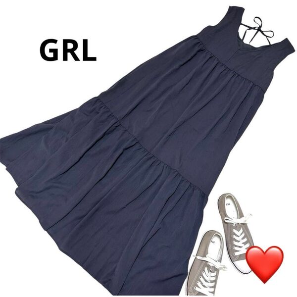 【美品】GRL グレイル ティアードロングワンピース ノースリーブ レディース ネイビー(紺色系) サマードレス 夏