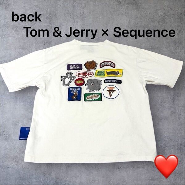トムとジェリー× シークエンズ コラボ オーバーサイズ トップス 半袖Tシャツ 白(ホワイト) 古着 アニメ ワッペン刺繍