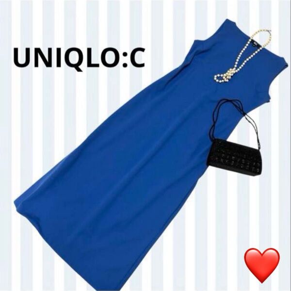 ユニクロC クレープジャージーワンピース (ノースリーブ)ブルー ロング レディース M 無地 青(ブルー) UNIQLO 夏