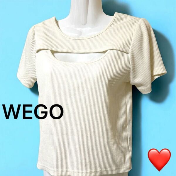 【ウィゴー】胸開きTシャツ 肌見せトップス レディース 半袖 セクシー 白系 F WEGO 無地 ホワイト カットソー 夏