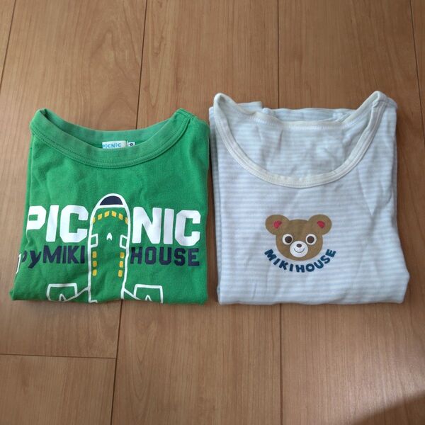 ミキハウス 半袖Tシャツ 100 110 2枚セット 男の子 緑 ボーダー