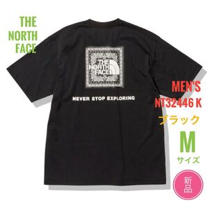 新品☆ノースフェイス バンダナスクエアロゴ Tシャツ メンズ M ブラック