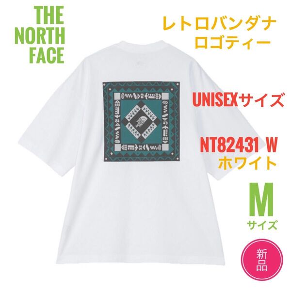 新品☆ノースフェイス レトロバンダナロゴ ティー Tシャツ M ホワイト