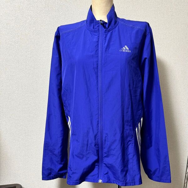 USED adidas 青 ナイロンジャケット ジップアップ アディダス ウィンドブレーカー ナイロンジャケット トレーニング