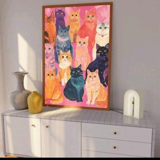 ミッドセンチュリー モダン ヴィンテージ インテリア アート ポスター 北欧 おしゃれ A3 猫【今だけ数量限定特典つき!!】