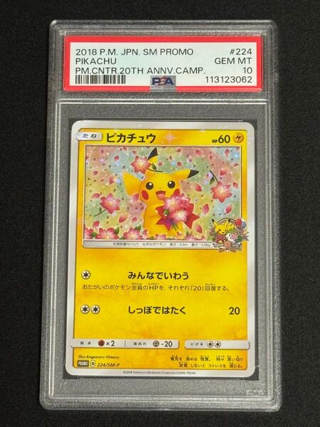PSA10 鑑定品 ポケモンカード 2018年 ピカチュウ 20th S&M ポケモンセンター20周年 プロモ 224/SM-P
