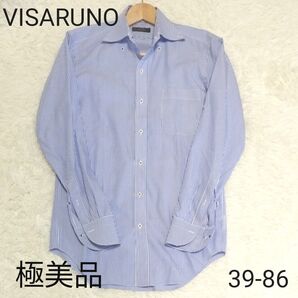 【極美品】VISARUNO ワイシャツ ストライプ 長袖シャツ ボタンダウン トップス コットン 形態安定加工 39-86 M