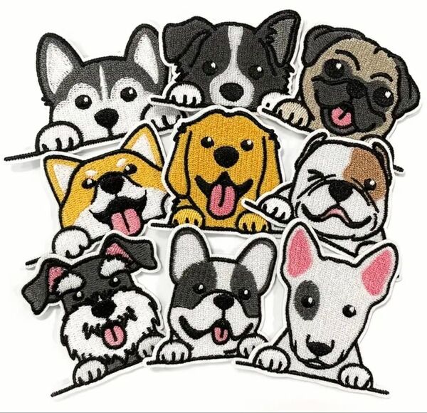 アイロンパッチ 犬 ワッペン アップリケ 保育園 幼稚園 バッグ デコ かわいい まとめ売り【9枚セット】
