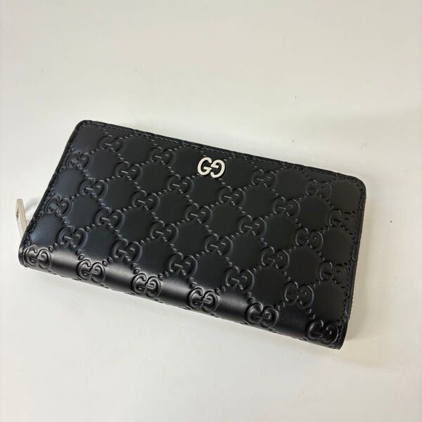GUCCI グッチ グッチシマ 長財布 ラウンドファスナー レザー ブラック ウォレット