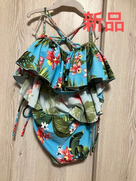ビキニ 水着 花柄 レース Sサイズ 水色 パッド付き 新品 タグ付