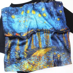 ゴッホ 星月夜 シルク100%スカーフ 約 53cm 正方形 絹製スカーフ バンダナ 高級感 オーシーズン
