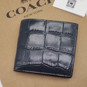 新品 COACH 折り財布 クロコダイル エンボスド レザー メンズ