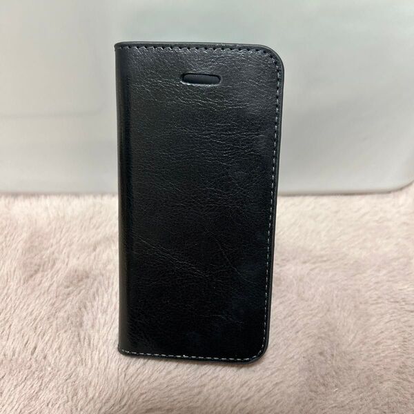 iPhone SE/5S手帳型 携帯カバー手作り本革レザー ブラック