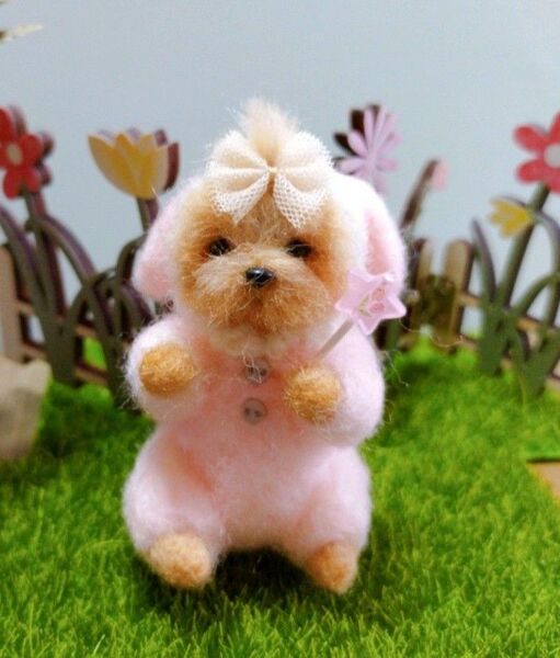 羊毛フェルト ヨークシャーテリア 着ぐるみ うさぎ 犬 ハンドメイド ミニチュア