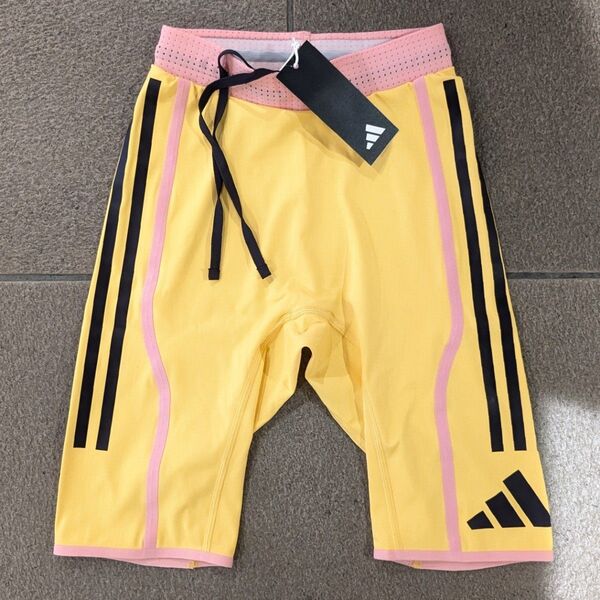 ■新品 adidas ADIZERO Pro Elite Promo ショートタイツ 黄M レギンス ショーツ ランニング■