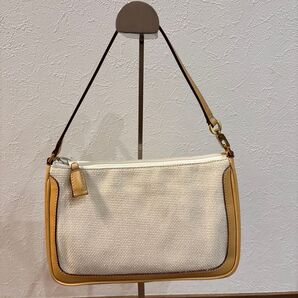 【美品】kitamura キタムラ キャンパス×レザー ポーチ ミニハンドバッグ
