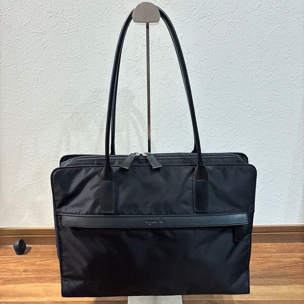 【美品】agnes b アニエスベー 高密度ナイロン×レザー トートバッグA4◎