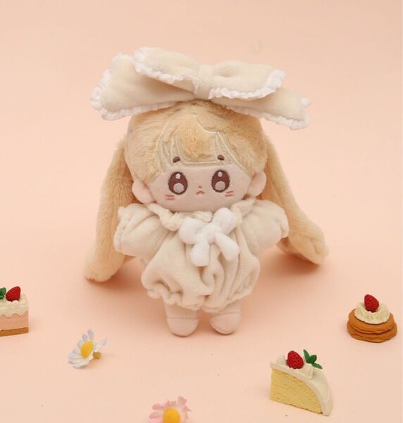 無属性 ぬいぐるみ ぬい服 10cm ホワイト ロンパース&リボンセット