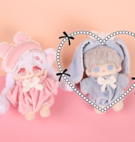 無属性 ぬいぐるみ ぬい服 10cm ブルー ロンパース&うさ耳セット