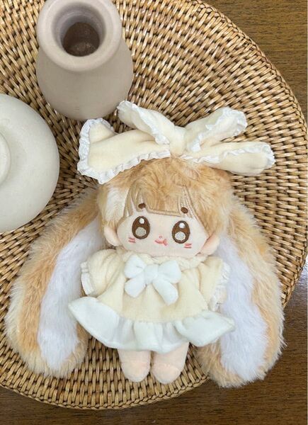 無属性 ぬいぐるみ ぬい服 10cm オフホワイト ワンピース&リボンセット