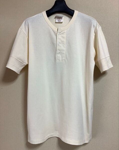 GLAD HAND グラッドハンド バックプリント ヘンリーネックTシャツ M オートミール 生成り