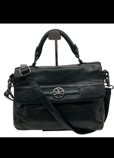 Tory Burch トリーバーチ オールレザー ショルダーバッグ 2way ハンドバッグブラック黒 2斜め掛け