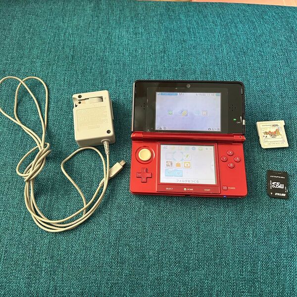 ニンテンドー3DS 本体 メタリックレッド 充電器 妖怪ウォッチ3スキヤキ ポケモンサンムーン特別体験版、イナズマイレブン内蔵
