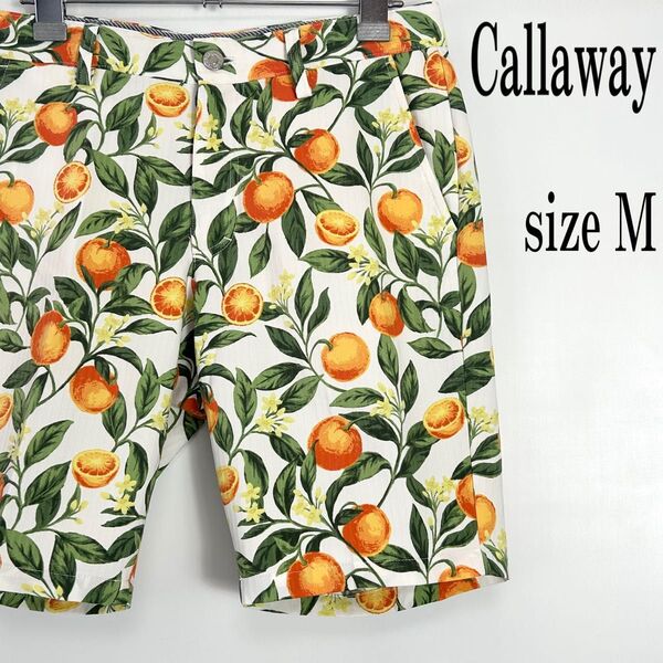 《美品》Callaway キャロウェイ 総柄 フルーツ柄 ハーフパンツ ショートパンツ ゴルフウェア M