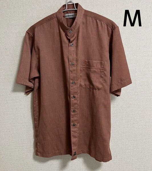 LYLE&SCOTT ライン&スコット スタンドカラー 半袖シャツ Mサイズ メンズ 麻混 日本製