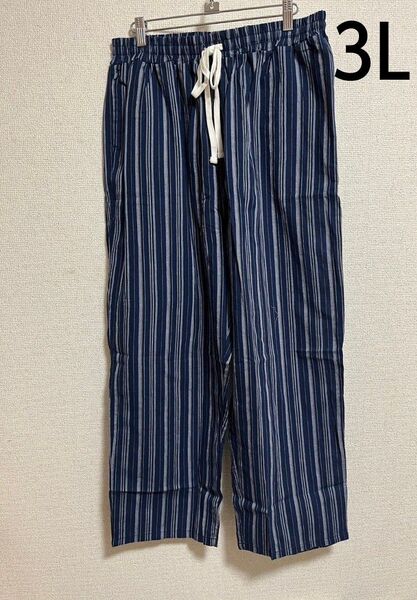 【新品】IDEAL COLLECTION 綿100% 楊柳パジャマパンツ ストライプ柄 3L コットン リラックスウェア