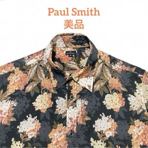 Paul Smith 花柄シャツ 半袖 総柄シャツ ブラック 花柄シャツ 黒 M 柄シャツ