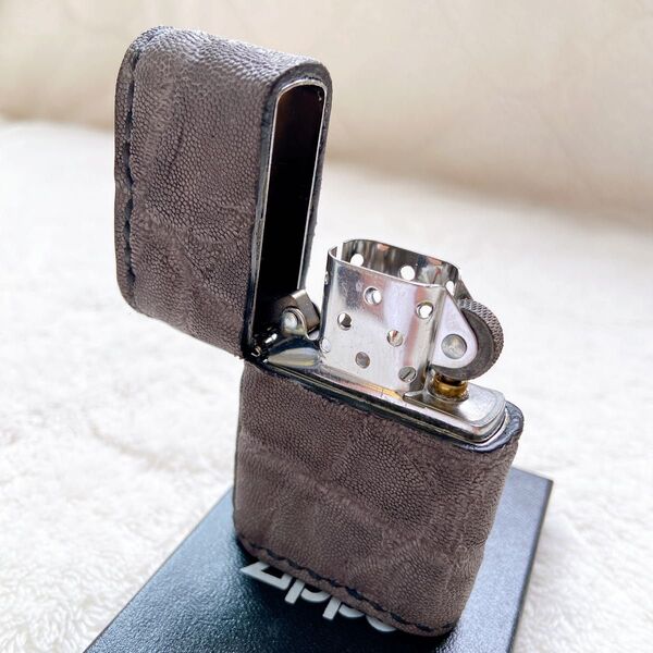 【サムライクラフト】 オイルライター ZIPPO ジッポ #200 エレファントスキン グレー 喫煙具 ハンドメイド 象革 革巻き