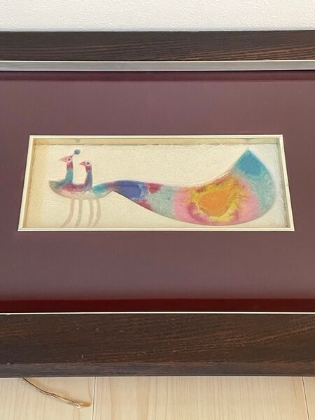 京都嵯峨野 佐分利正 七宝釉陶額 「孔雀」七宝焼 額絵 額装 陶器 美術品 絵画 インテリア アート