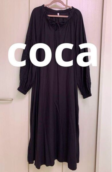★cocaコカ 袖刺繍入り パフスリーブ シャツワンピース 黒 L
