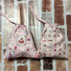 ハンドメイド スイーツ マカロン 給食袋 コップ袋 巾着袋