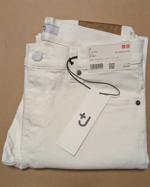 +J セルビッジスリムフィットストレートジーンズ Off White ジルサンダー デニム ユニクロ UNIQLO 白 ホワイト