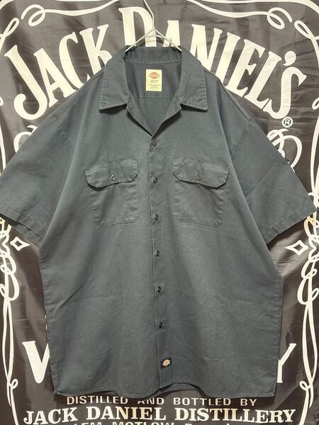 Dickies 半袖ワークシャツ ネイビー XL ★ディッキーズ/Y2K古着半袖ワークシャツ /ブラックXLT/メキシコ製