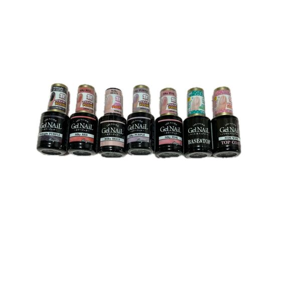 7本セット ジェルネイル LED UVライト 人気色 ミッドナイトパープル ミルキーベージュ シルキーピンク レッド トップベース