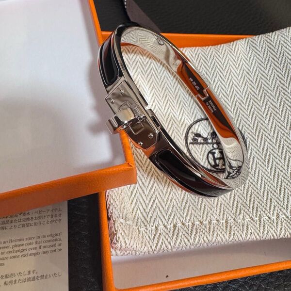 新品★HERMES エルメス エナメルブレスレット 《ミニ・クリック・ケリー》 バングル ブラック×シルバー