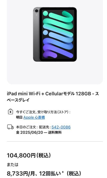 iPad mini A17Pro 第7世代 128GB Wi-Fi+cellular SIMフリー Softbank版