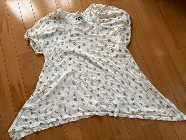 cat's TSUMORI CHISATO / キャッツ ツモリチサト ネコ スカル 骸骨 ラメ 総柄 プリント 変形カットソー
