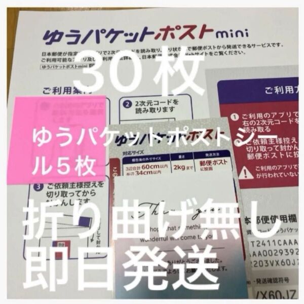 ミニおりがみ1枚 ゆうパケットポストmini 封筒 30枚 ゆうパケットポストシール5枚
