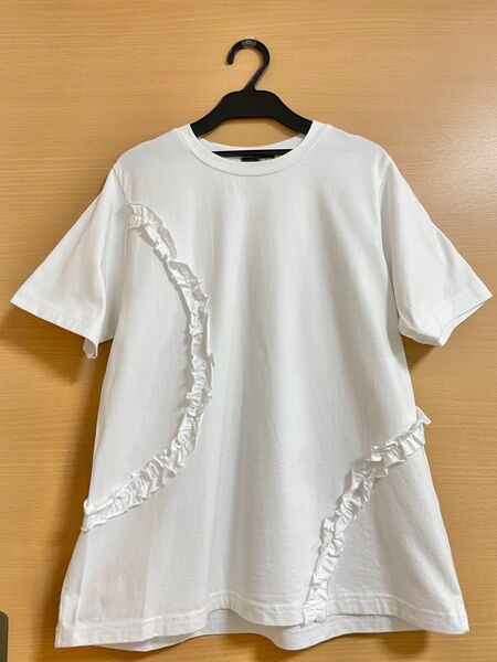 レディース フリルデザイン 半袖 Tシャツ ホワイト綿 100% M