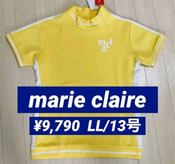 新品■9,790円【マリクレール 】レディース 半袖 タートルネック LL/13号 ゴルフウェア 大きいサイズ イエロー