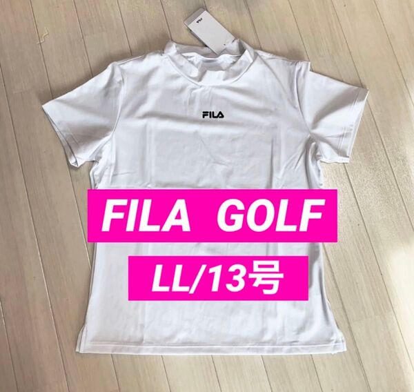 新品■4,290円【フィラ】レディース 半袖 モックネック ウェア LL/13号 ゴルフウェア ホワイト