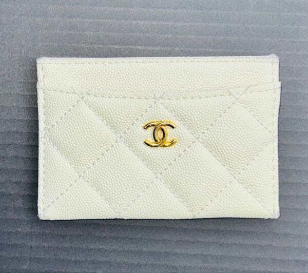 CHANEL シャネル グレインド シャイニー クラシックカードケース パスケース ホワイト カーフスキン ココマーク マトラッセ