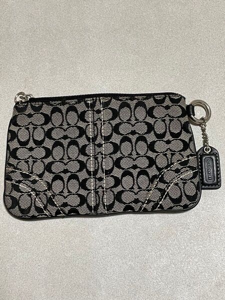 COACH コーチ レザー コンパクト レデース シグネチャー ミニポーチ ブラックグレー サイズ:10×16×1.5