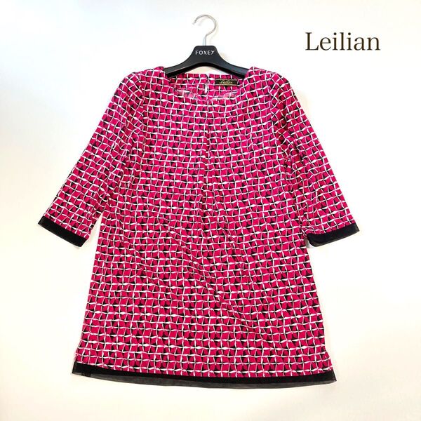 【美品】Leilian 総柄 ブラウス チュニック 七分袖 日本製 レリアン